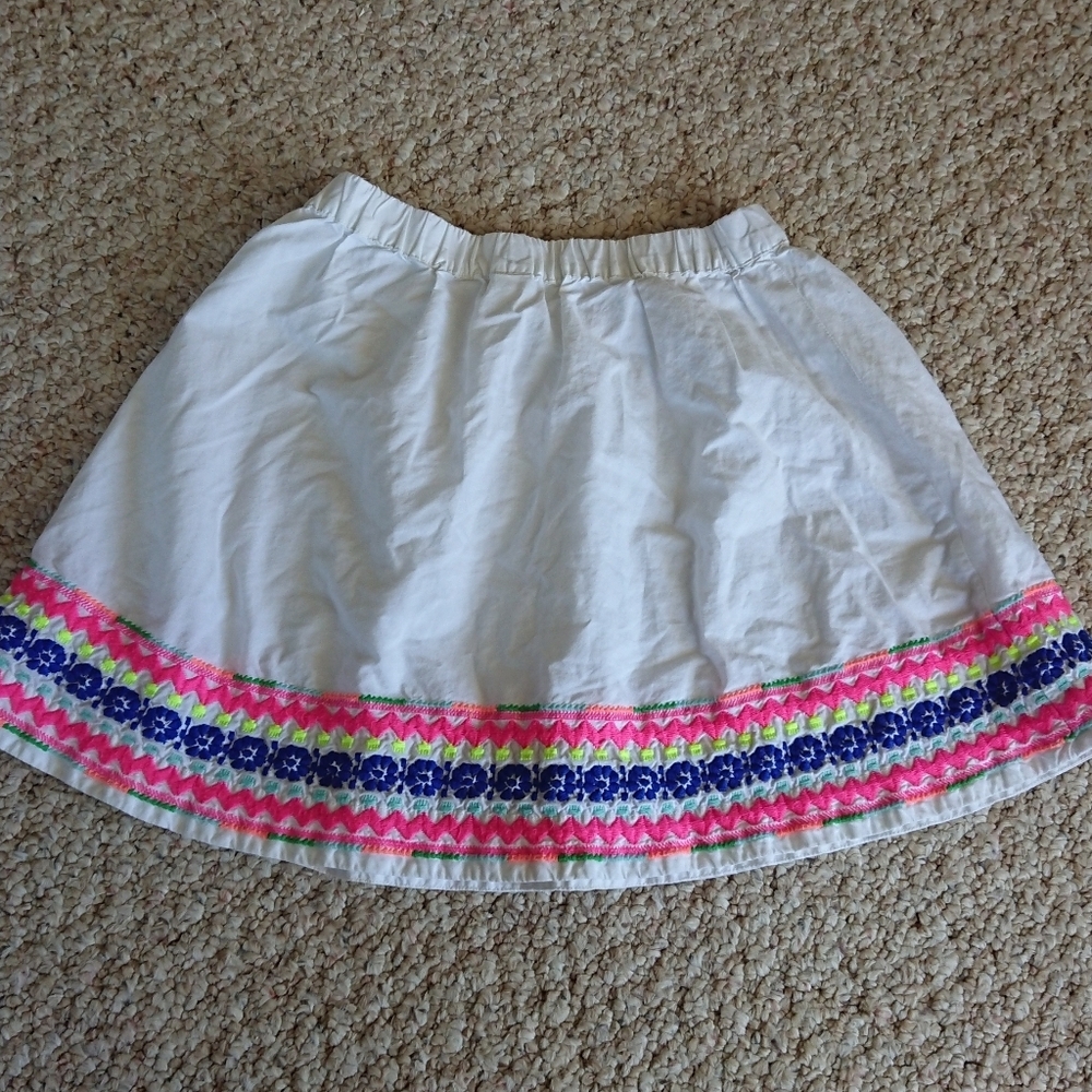 Crewcuts white cotton A-Line skirt with embroidered hem details size S